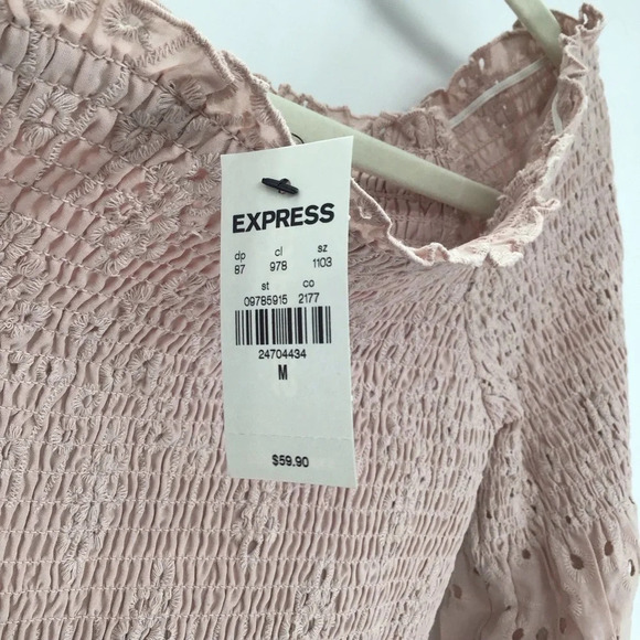 Express Women’s Smocked Eyelet Bell Sleeve Cropped Blouse Spring NWT Size M - Picture 5 of 8